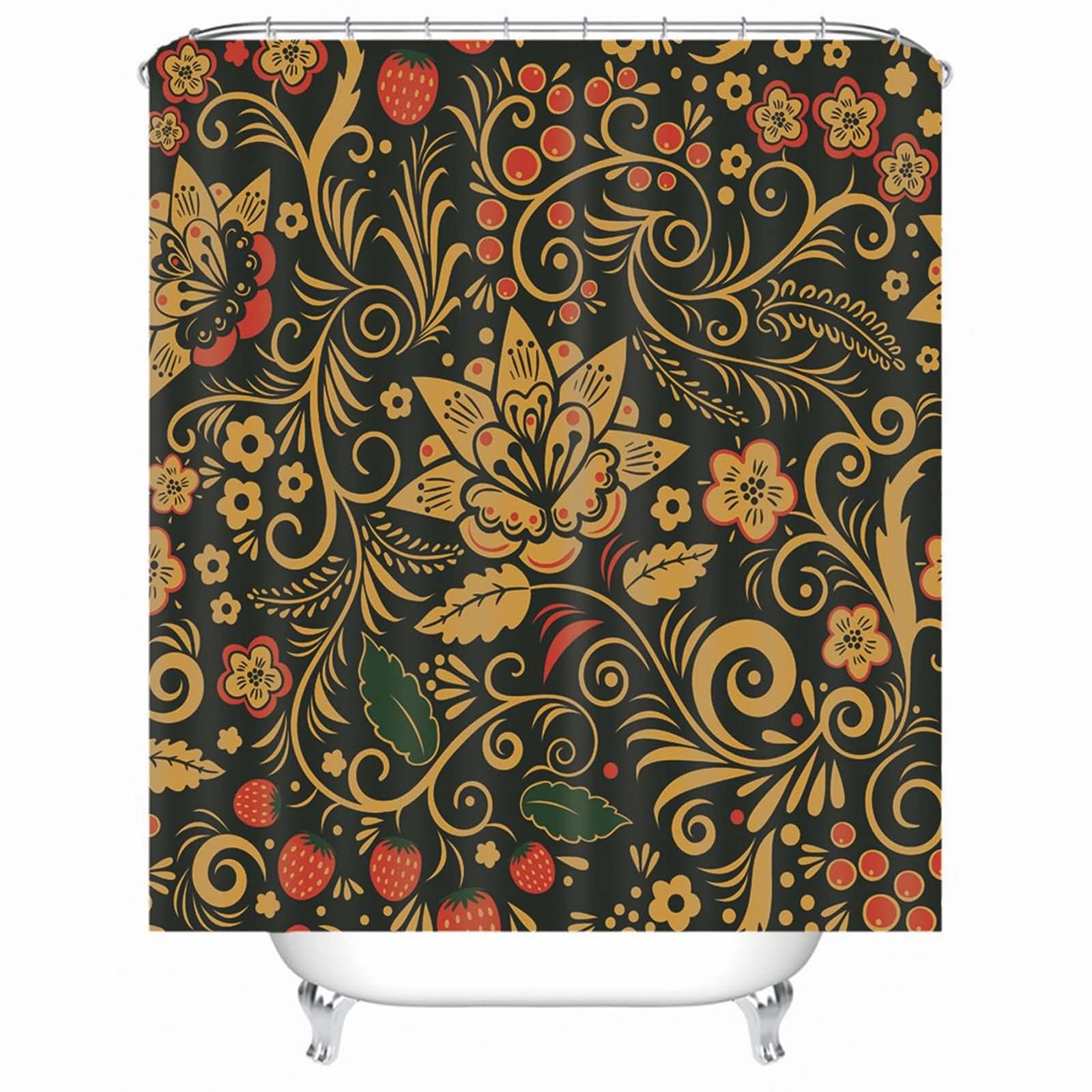 Shower Curtain Urban Outfitters Mat Set Strawberry Flower Pattern For Bathroom Men Curtains Extra Wide Polyester Black Yellow, 160X180Cm