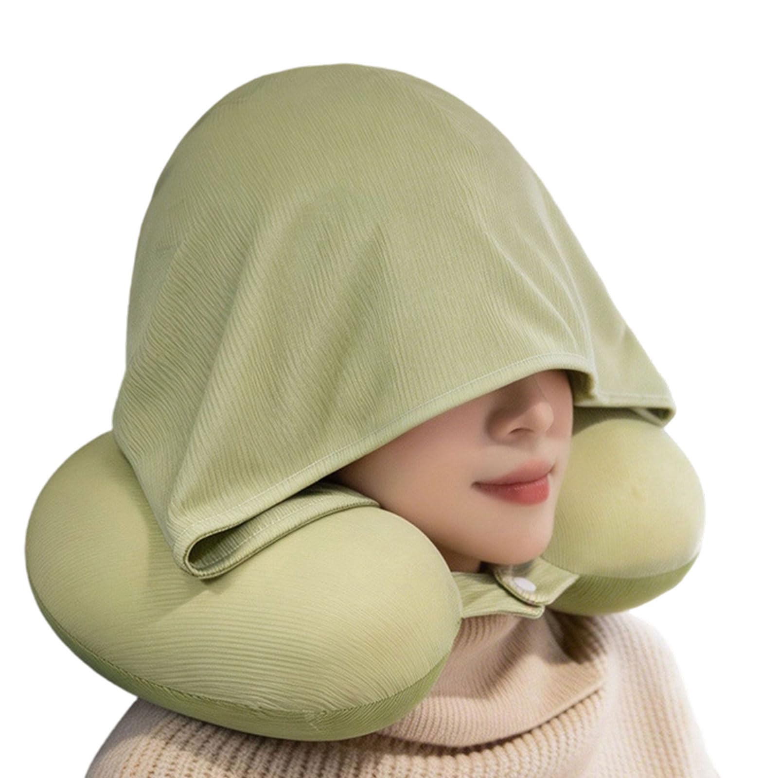 Tsophreniq Reversible Ice Silk Memory Foam Travel Pillow Hooded Pillow with Ergonomic Designing for Daily Comfort Travel Headrest