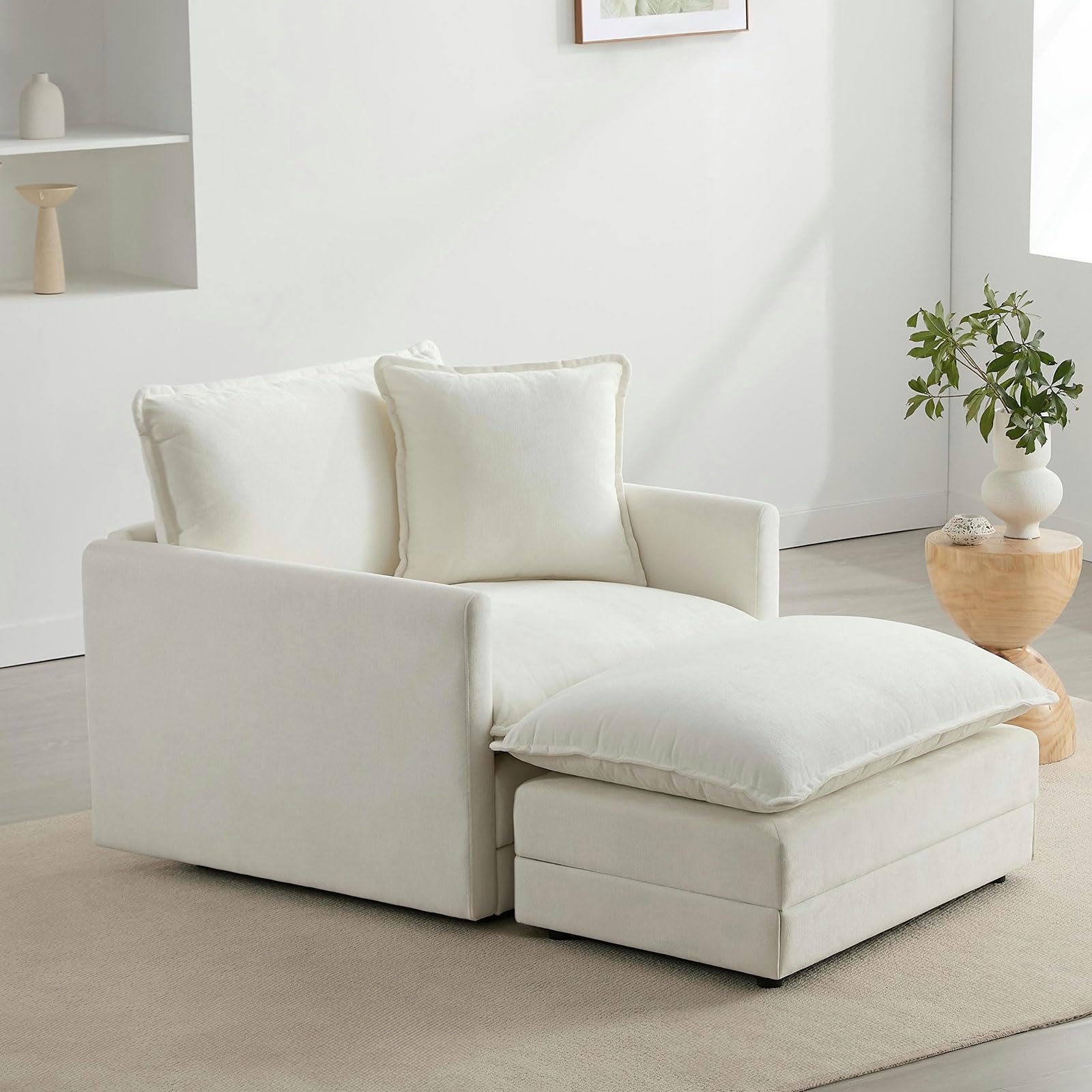 Mixcous Chenille Oversized Chair with Ottoman - 39”W Big Comfy Reading Chair and Ottoman Set, Lounge Chairs for Living Room, Bedroom, Kids Room,