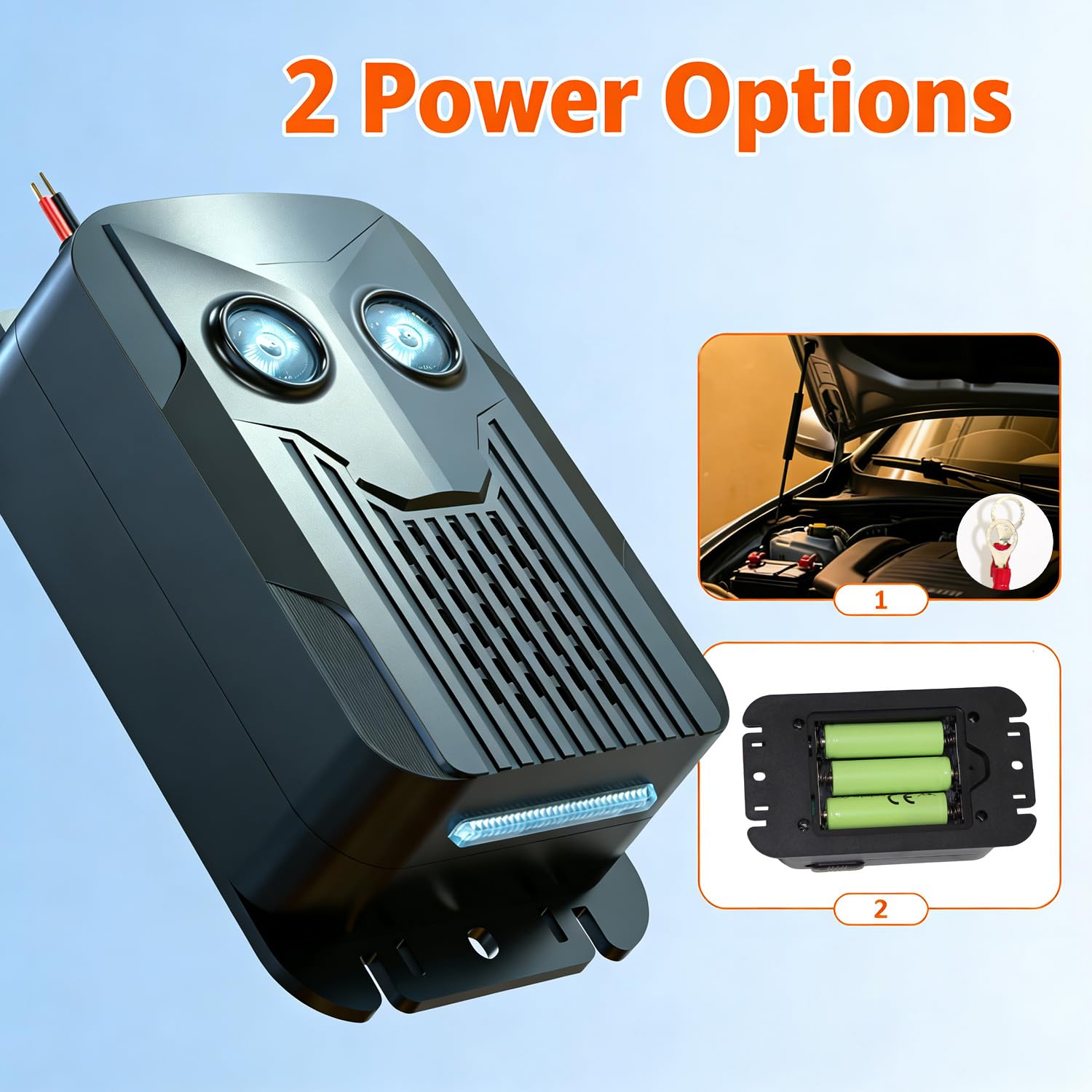 2X Repelente de Ratones para Bajo el Capó, con Flash y Alimentado por Baterías, Repelente Ultrasonico para Motor de Coche, Repulsión Efectiva para Alejar Ratones de Coches, Desváns y Graneros