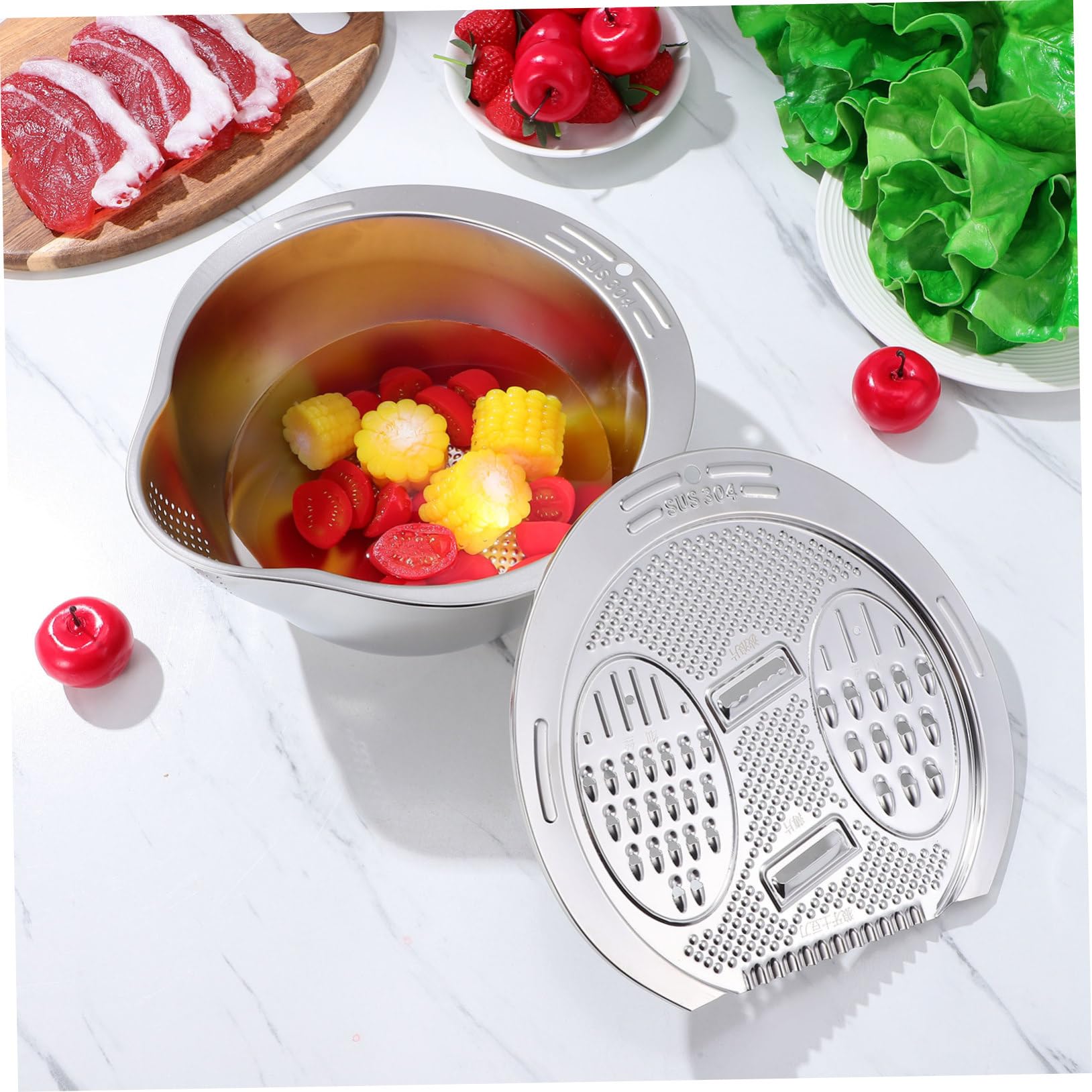 GLEAVI Lavadero de Arroz Acero Inoxidable Colador Multifuncion para Cocina Tazón Escurridor Alimentos Lavar Arroz Fruta Vegetales