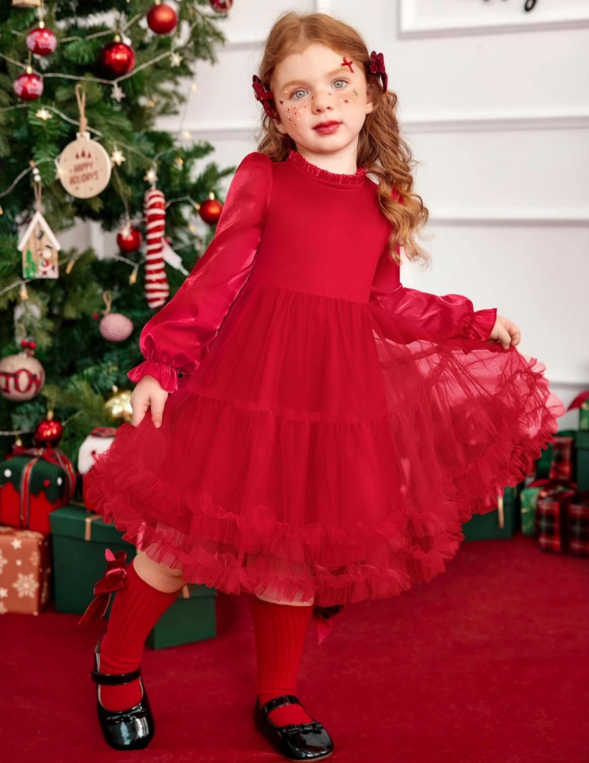 Arshiner Toddler Tutu Dress Girls Puff Long Sleeve Fall Winter Formal Party Tulle Dresses 3-8Y - Image 6