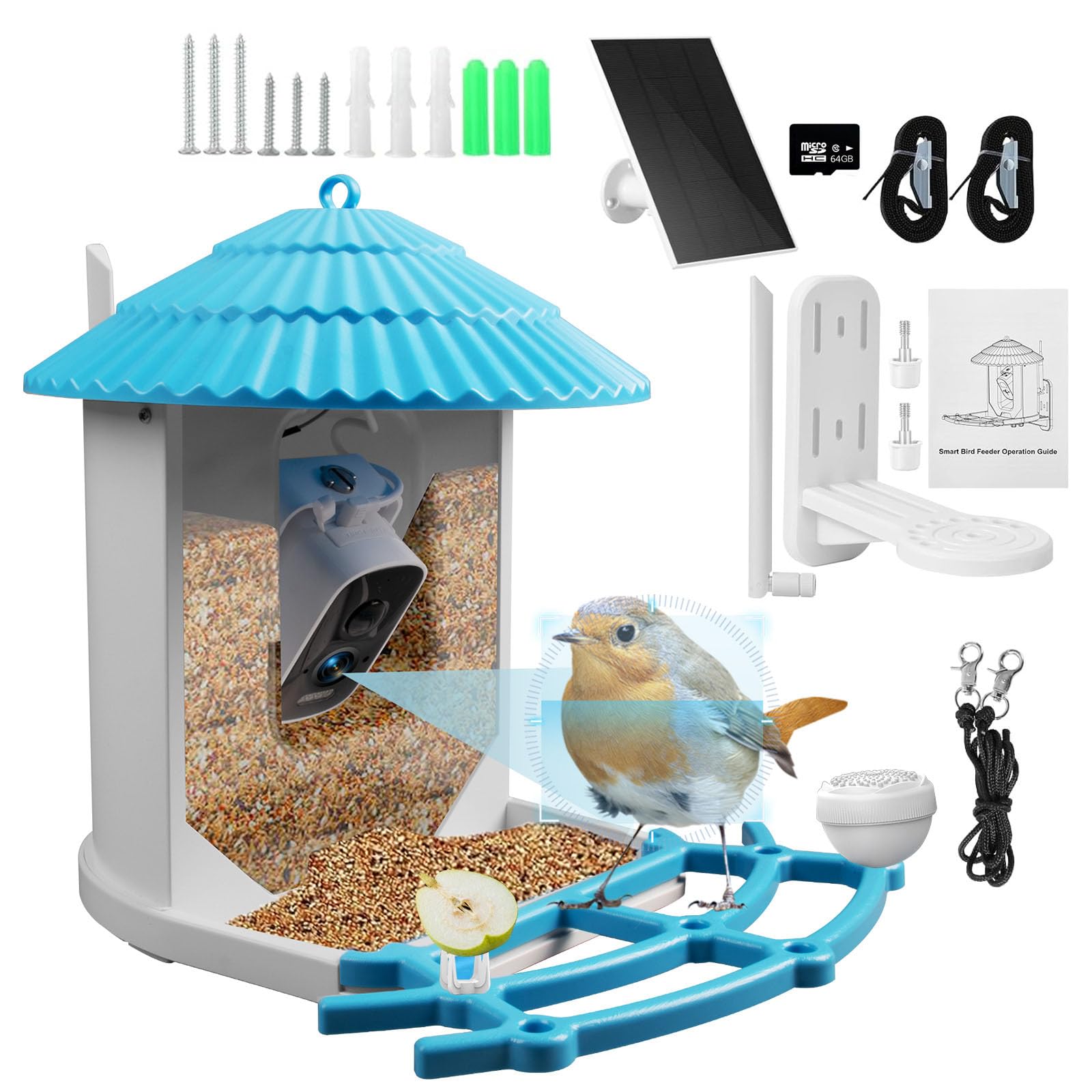 Comedero Pajaros con Cámara, Shulltji 1080P HD Comedero Pajaros Exterior, Comedero Pajaros Jardin con Panele Solare, Bird Feeder Grabar Vídeo Automáticamente, Comedero para Pájaros WiFi con Cámara