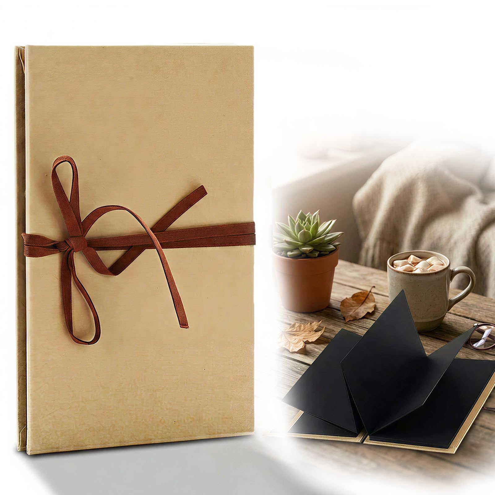 Hautllaif DIY Faltbares Fotoalbum 5 Zoll – Windspiel-Fotobuch zum Selbstgestalten – Kreatives Scrapbook für Paare, Baby, Familie, Reise, Jahrestag – Schwarz oder Khaki (Schwarz)