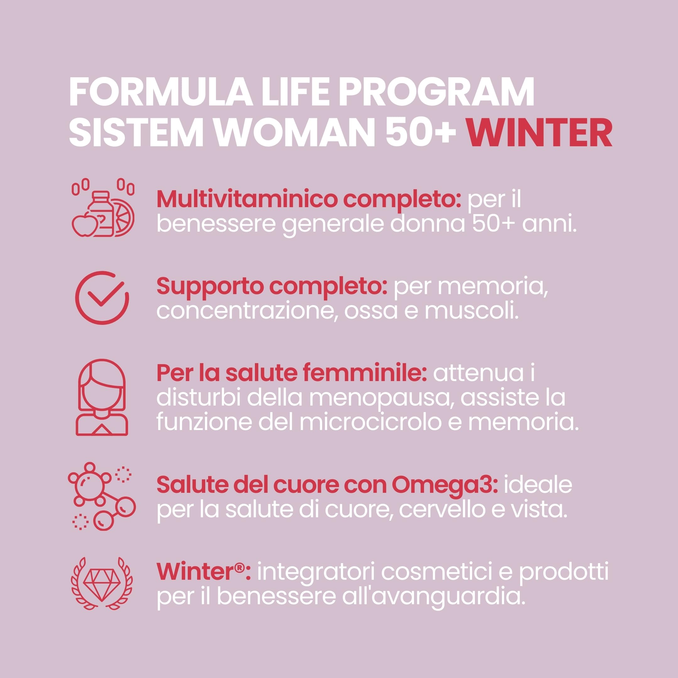 Winter Mega Formula Life Program Donna +50 - Multivitaminico Completo Bacopa Monnieri - Integratore Memoria Concentrazione, Crescita Capelli Veloce, Vitamine Donna Over 50-210 Compresse
