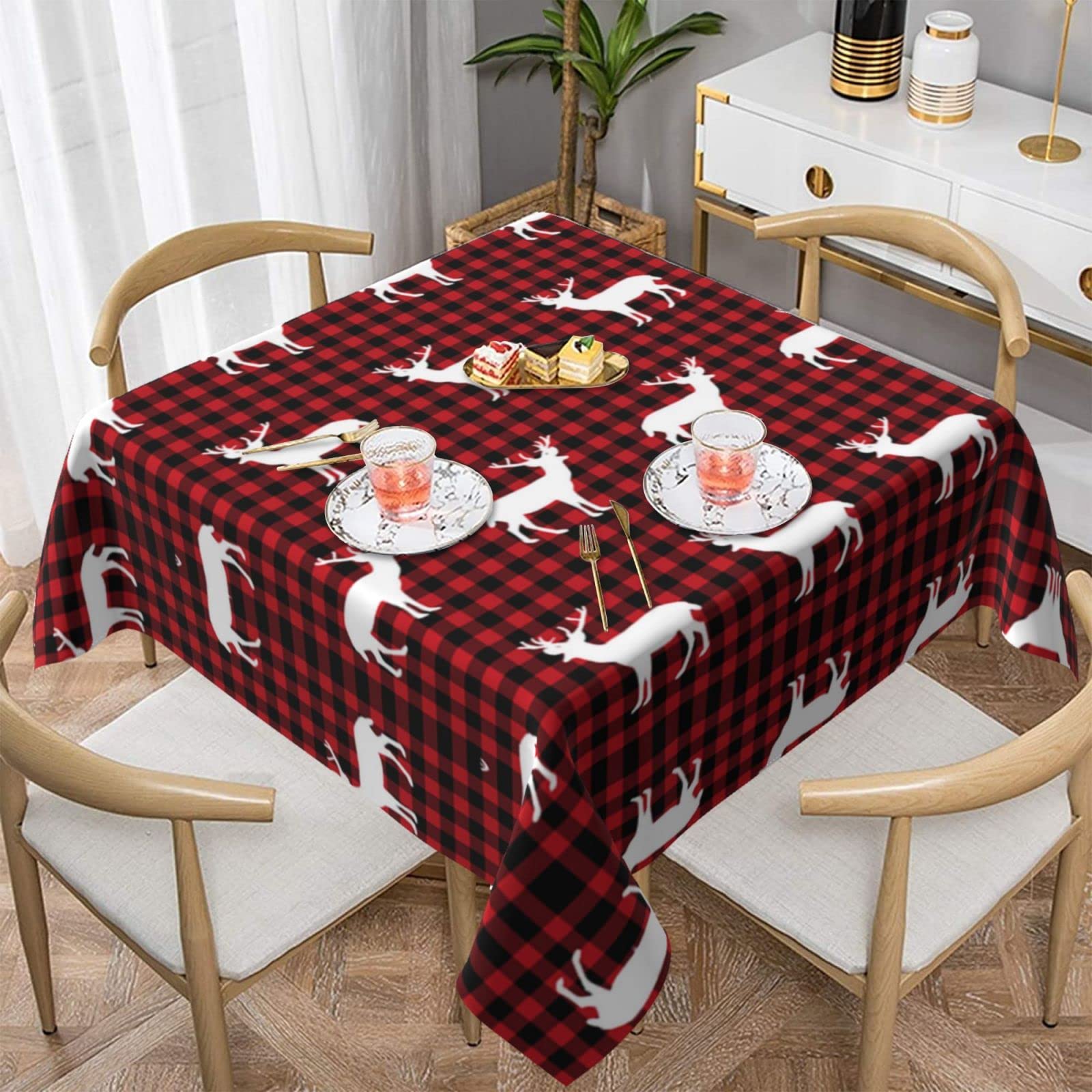 Lawenp Deer Square Wrinkle-Free Table Cloth Cover Table Decorative for Wedding Dinning Party Banquet Tabletop