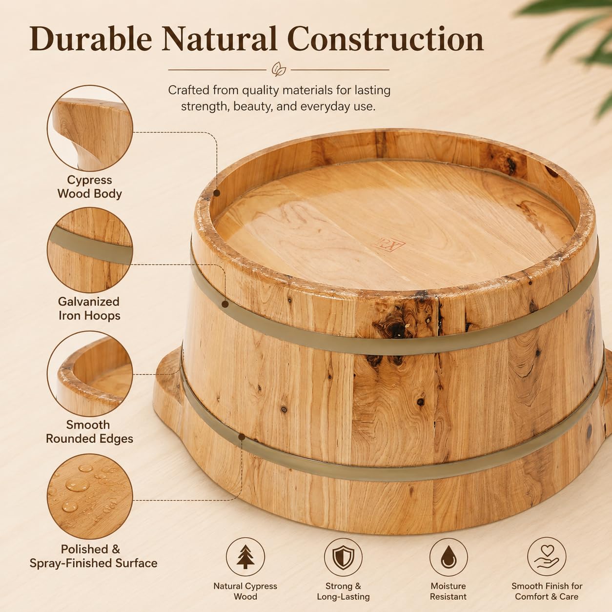 Piscina De Pies De Madera Bañera De Madera Para Remojar Pies Multifunción Cuenca De Pedicura Tazón De Baño De Pie,Para El Hogar, Centro De Baño De Pies