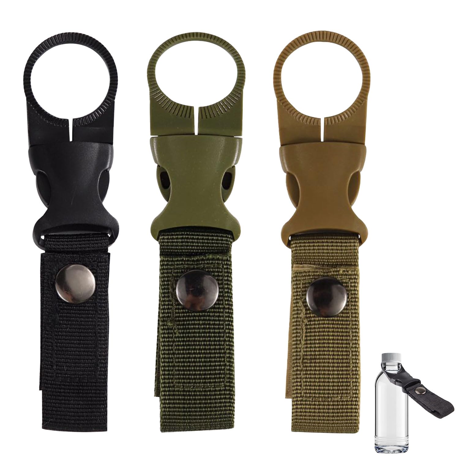 3 PCS Outdoor Water Bottle Holder Belt Clips, Multicolor Nylon Webbing Buckle Straps, Hanging Water Belt for Cycling Camping Hiking Outdoor Traveling