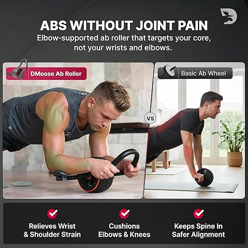 Miniatura 3 de DMoose Fitness Rueda de rodillo abdominal con soporte para el codo y 2 rodilleras, entrenador de ejercicio abdominal para entrenamiento de fuerza
