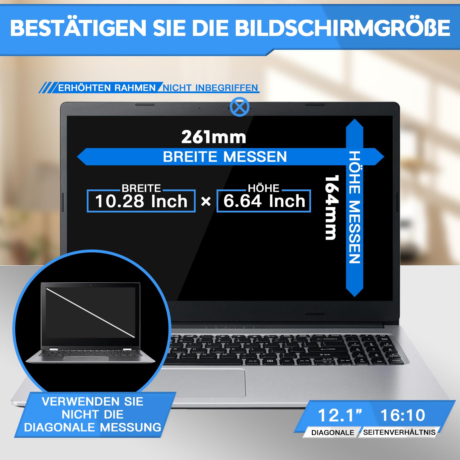 ZOEGAA Laptop Sichtschutzfolie 12.1 Zoll 16:10 Seitenverhältnis, Anti Blaulicht Blendschutz Laptop Sichtschutz und Abnehmbarer Blickschutzfolie Blickschutzfilter für Hp/Dell/Acer/Lenovo/ThinkPad/Asus
