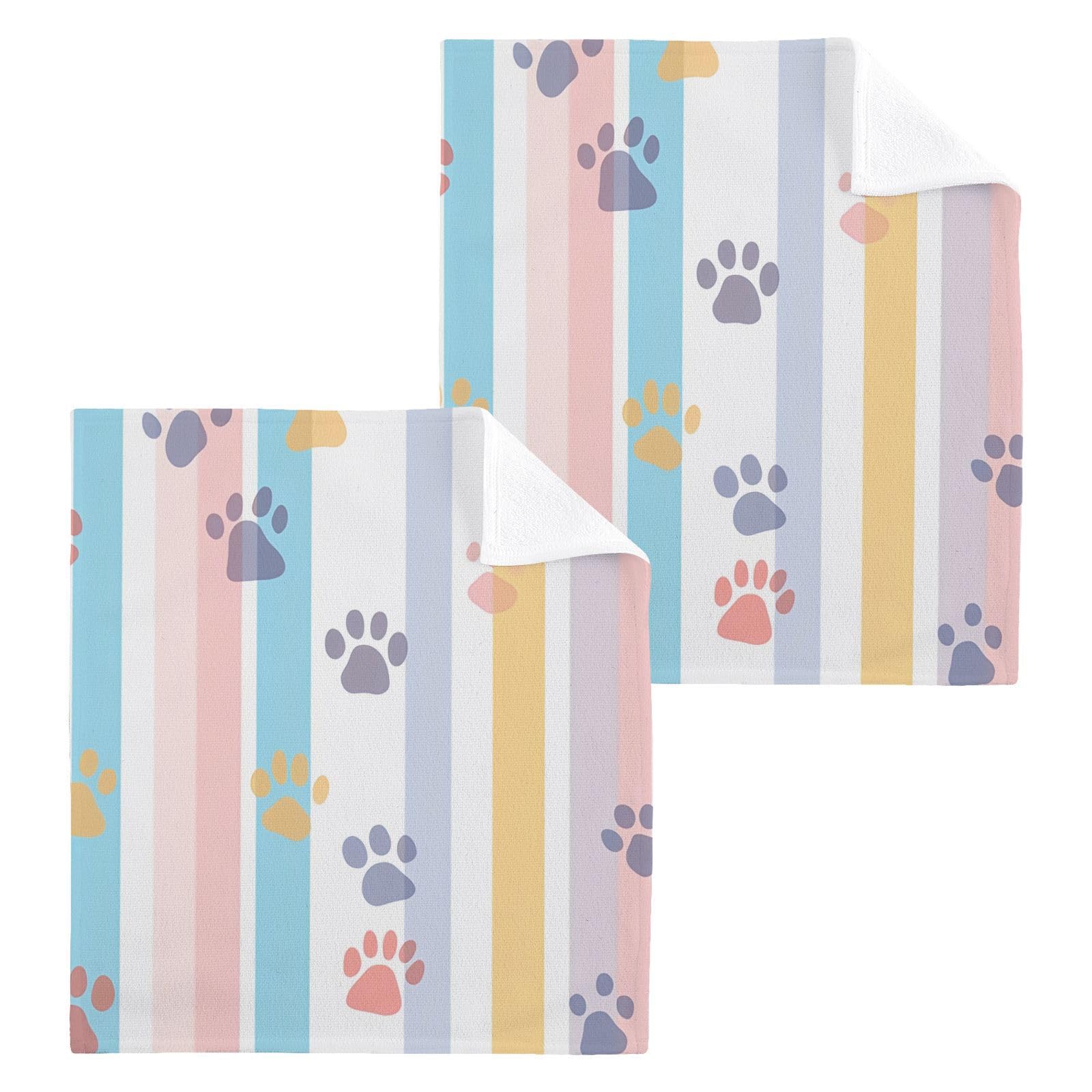 PaChyLuu 6 Pack Colorful Paw Prints Cotton Washcloths Highly Absorbent Face Cloth Reusable Body Towels, Gentle for Sensitive Skin, 12 x 12 Inch