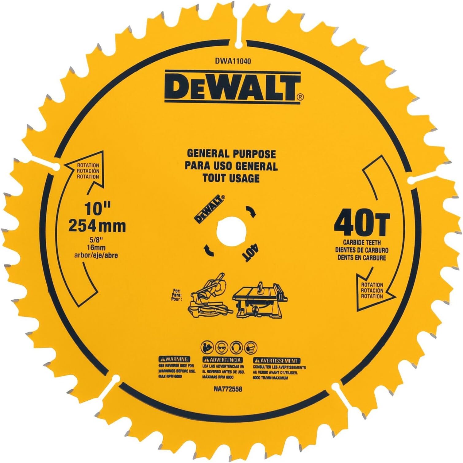 DEWALT Table Saw Blade, 10", 40 Tooth, with Fine Finish, Ultra Sharp Carbide (DWA11040)