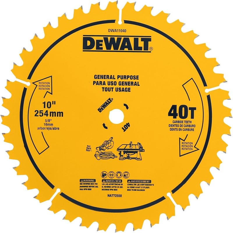DEWALT Table Saw Blade, 10", 40 Tooth, with Fine Finish, Ultra Sharp Carbide (DWA11040)