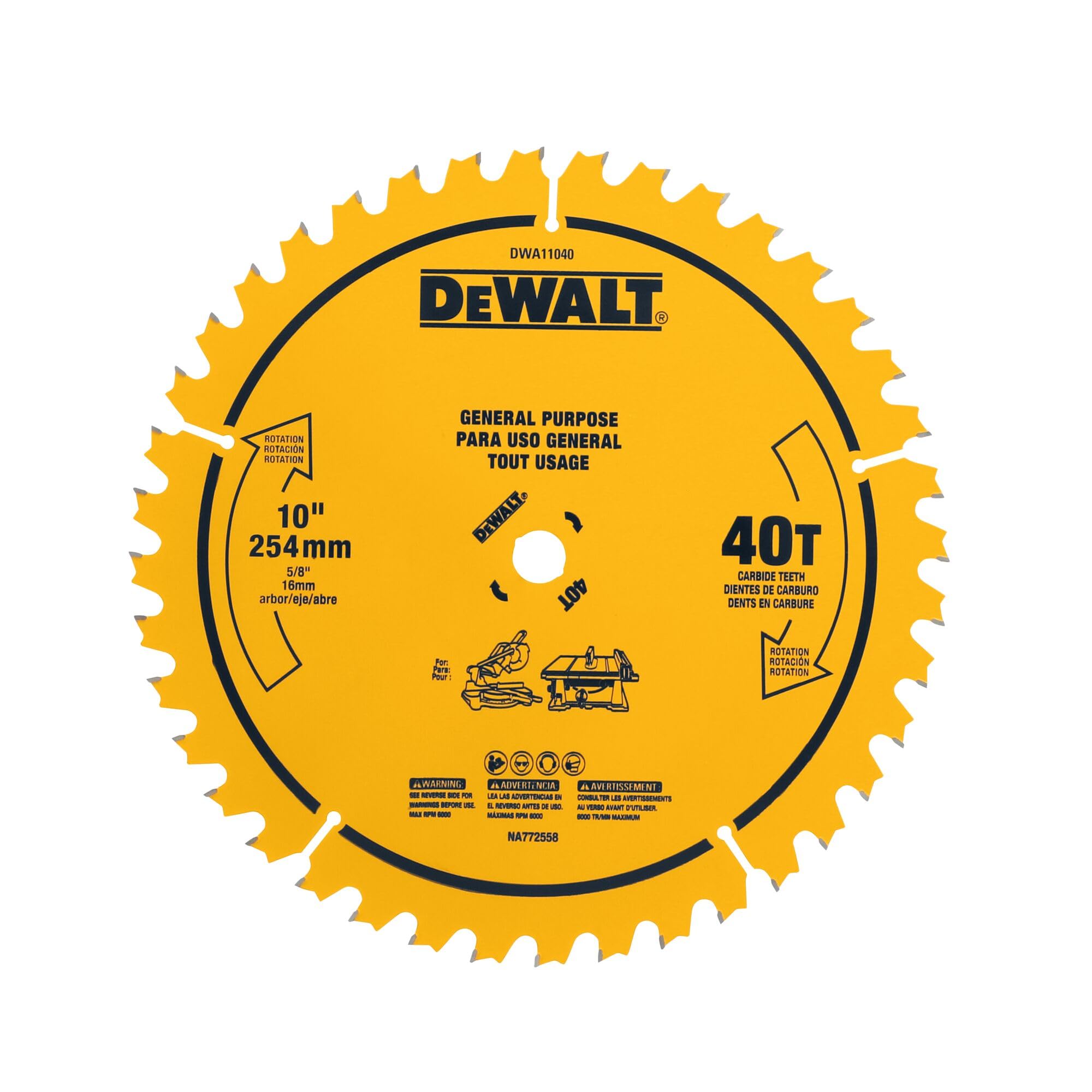 DEWALT Hoja de sierra de mesa, 10 pulgadas, 40 dientes, con acabado fino, carburo ultra afilado (DWA11040)