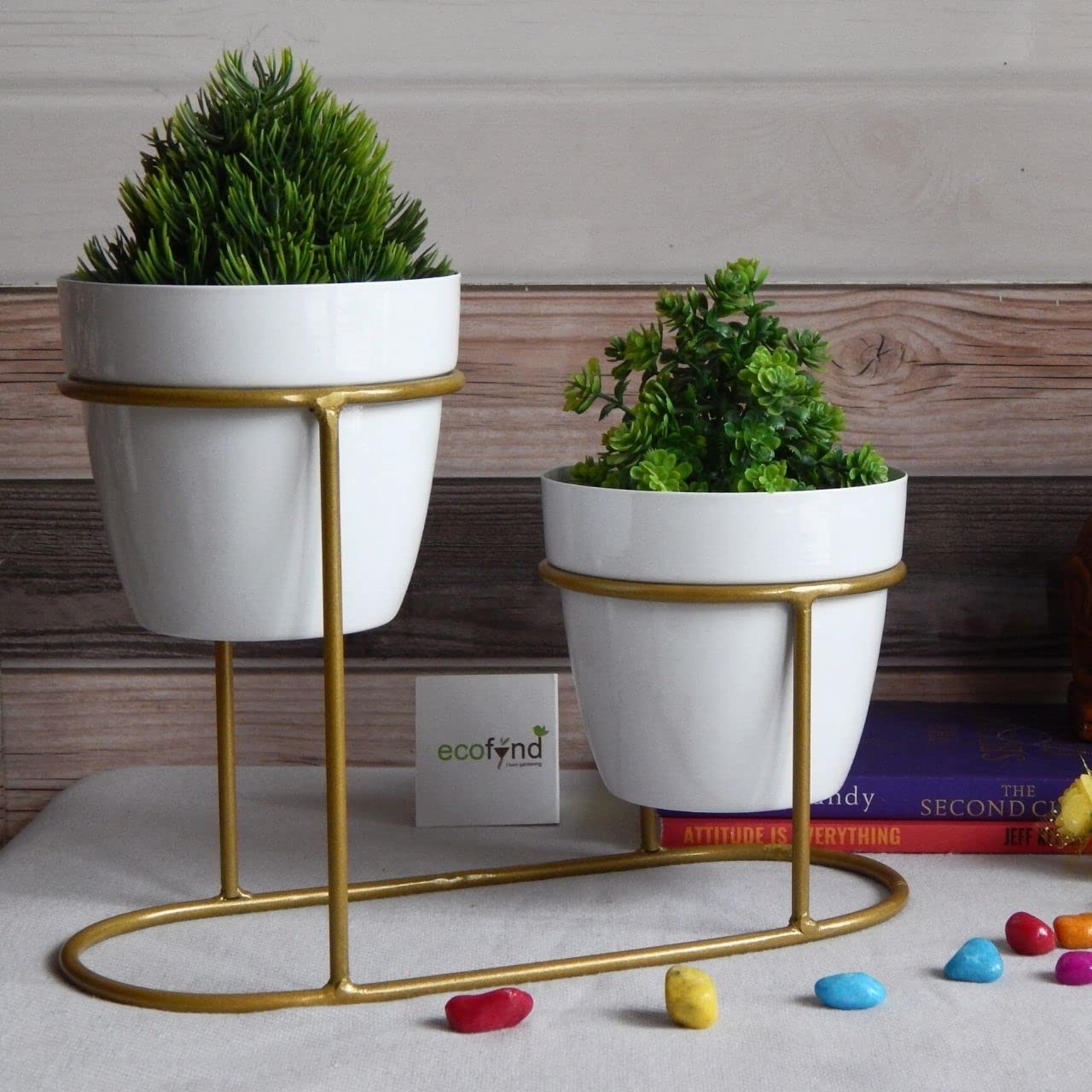 ecofynd Elis White Planter Pot & Stand - Modern Garden Decor -11