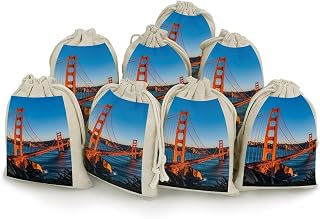 LLUTSNTH 8-Pack San Francisco Bay Bridge Drawstring Gift Bags Reusable Burlap Party Favors Bags for Holiday, Storage & Decor
