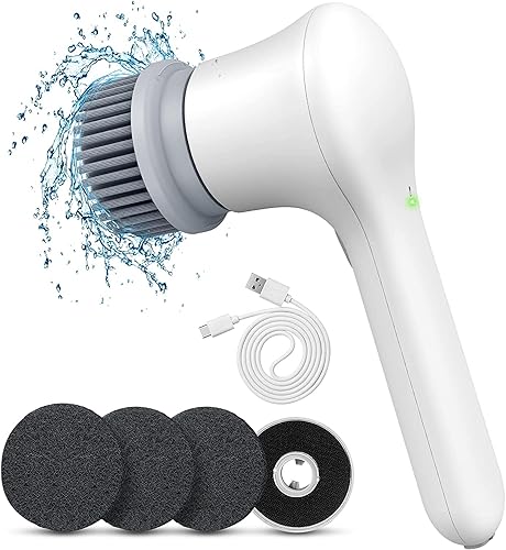 Limpiador giratorio eléctrico, potente cepillo de molde inalámbrico con 4 cabezales reemplazables, 90 minutos de tiempo de trabajo, limpiador