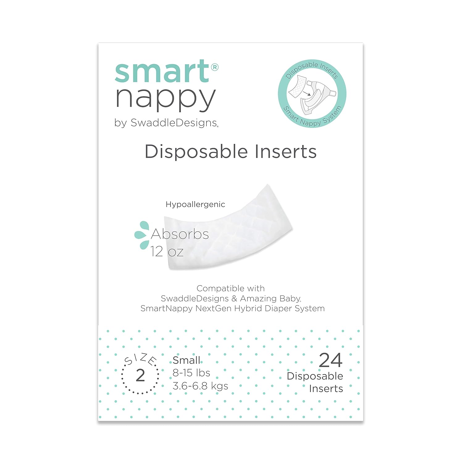 SmartNappy Disposable Inserts for by Amazing Baby Hybrid Diaper Cover, Extra Absorbent, No Plastic Liner, Size 2, 8-15 lbs, 72 Count : Everything Else