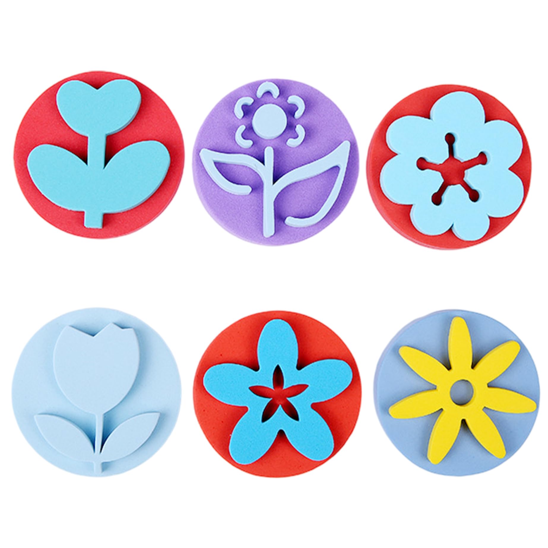 Nuiorfty 6Pcs Paint Stamps, EVA Flower Sponge Stamps Set with Vibrant Colors for DIY Art & Craft, Safe Toddler Stamp for Creative Painting