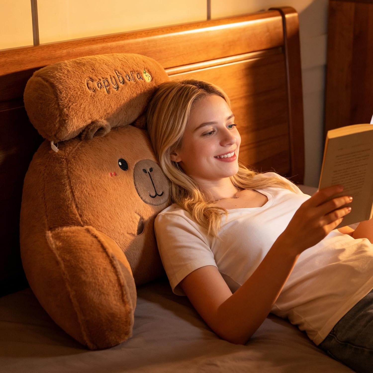 ベッド用チェアピロー,カピバラデザイン エルゴノミック 背もたれクッション | アーム 付き 読書枕 腕 を ベッド用チェアピロー | カピバラデザインの背面クッション,アーム 付き 読書枕 腕 を 置く こと が 可能 - 子供 用 ソファ