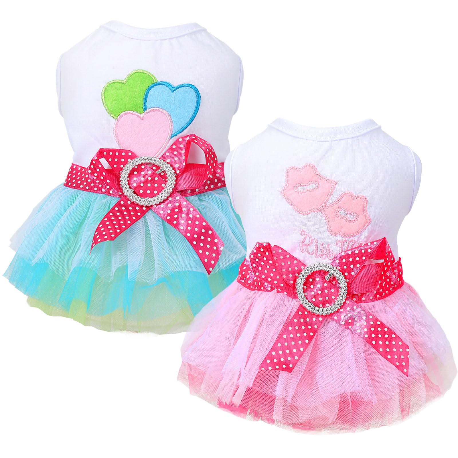 2 Pack Dog Dresses for Small Dogs Girls Cute Princess Puppy Dresses with Rhinestones Tutu Pet Dress Outfit Female Dog Clothes Chihuahua Yorkie (Pink