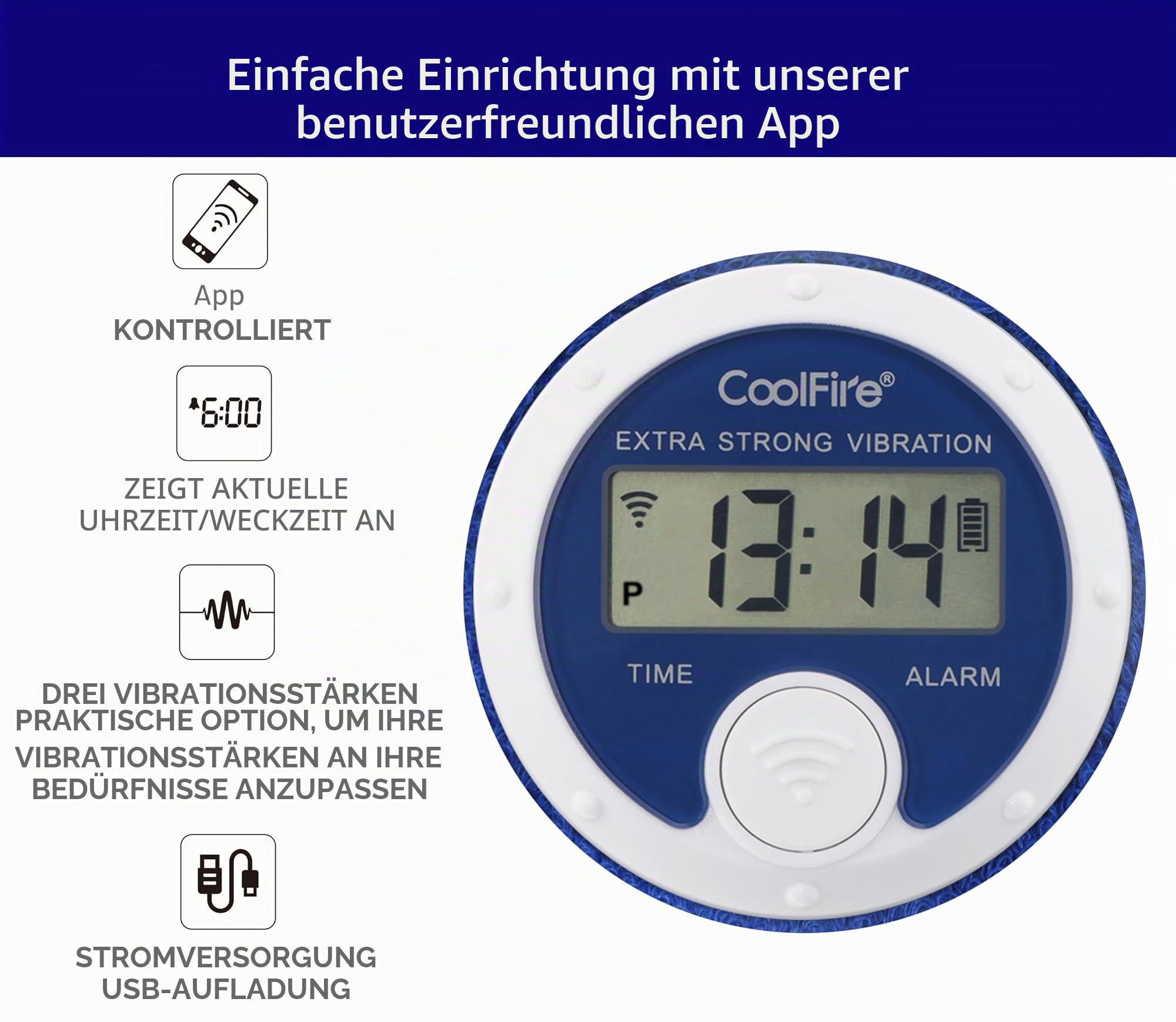 Coolfire - Vibrationswecker Schweißband, geräuschloses Wake Yourself Up Armband Vibrationsalarm Uhr für Paare, Studenten, einfach einzustellen, benutzerfreundliche App, Hörgeschädigte, USB aufladbar,