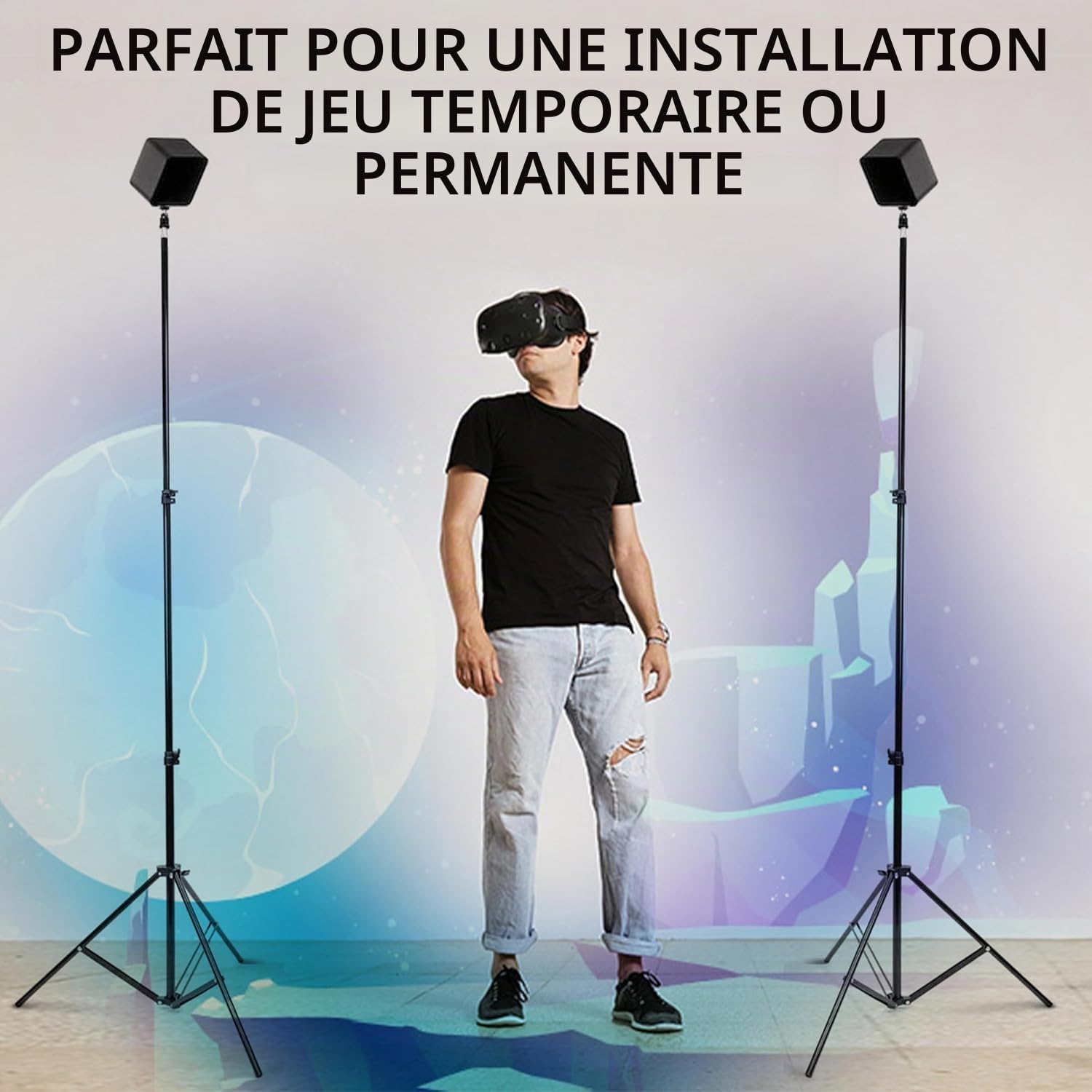 Skywin Support Trépied VR (Pack de 2) – Compatible avec la Plupart des Stations de Base & Capteurs VR – Mât Télescopique Réglable jusqu'à 229 cm