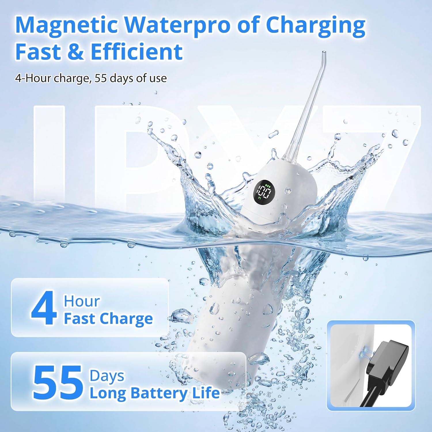 Portable Water Flosser for Teeth, 100 Power Levels (0-150-PSI Variable Pressure) Mini Cordless Electric Floss for Tooth Cleaning and Flossing, IPX7&250ML Water for Braces Aldult White