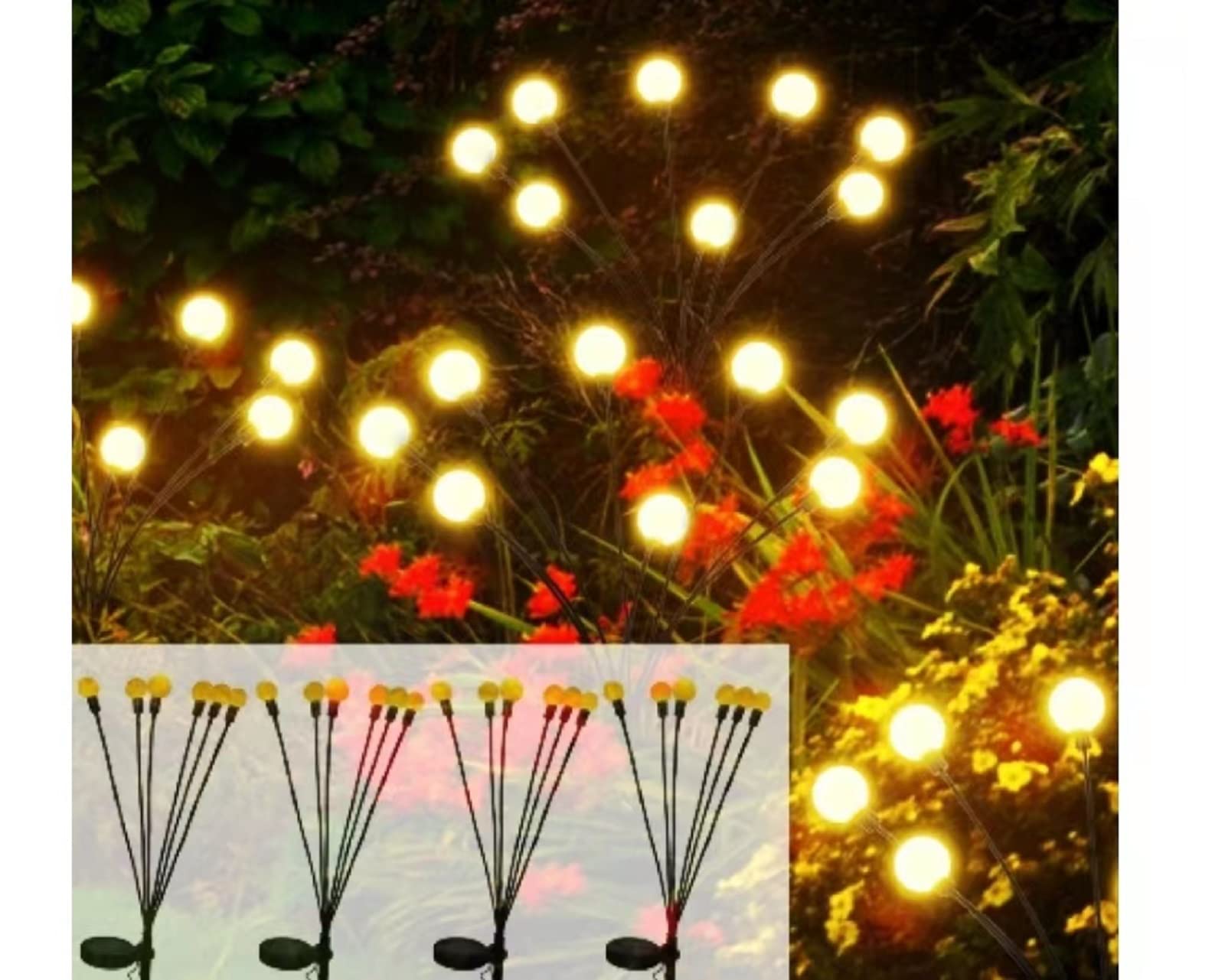 ORI-PANDASolar Powered Firefly Lights Outdoor, Swaying Starburst Solar Garden Firefly Lights, Waterproof Vibrant Garden Lights Solar Outdoor Lights, Decorative Lights for Yard, 4 Pack (Warm White)