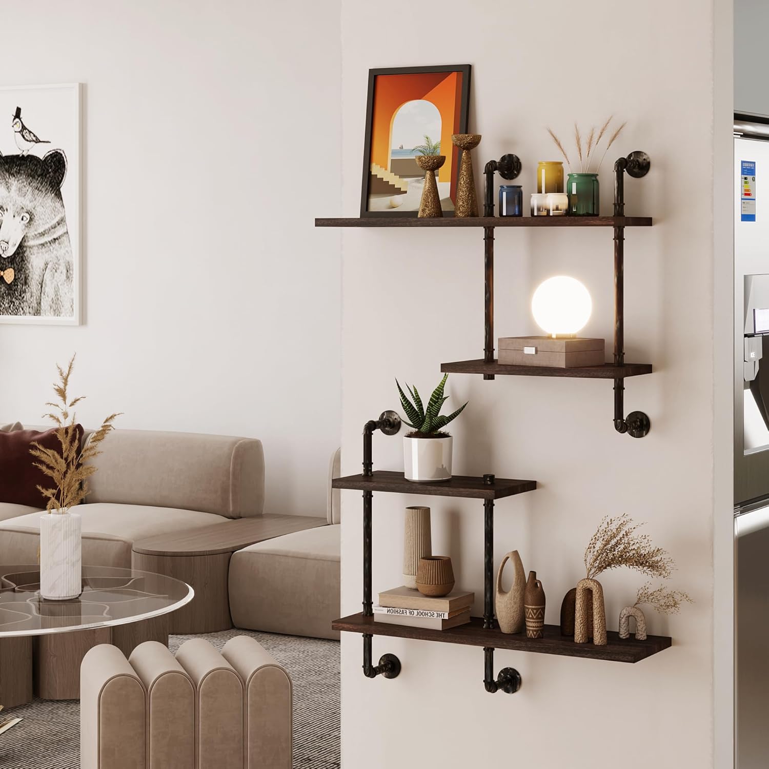 Industrial Pipe Shelving Wall Mounted, Rustic Floating Shelves Wall Shelf Unit Bookshelf Hanging Wall Shelves,Farmhouse Kitchen Bar Shelving