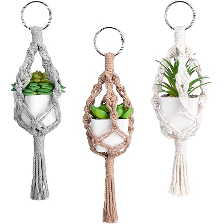 Navaris Macrame Rearview Mirror Succulent Hangers