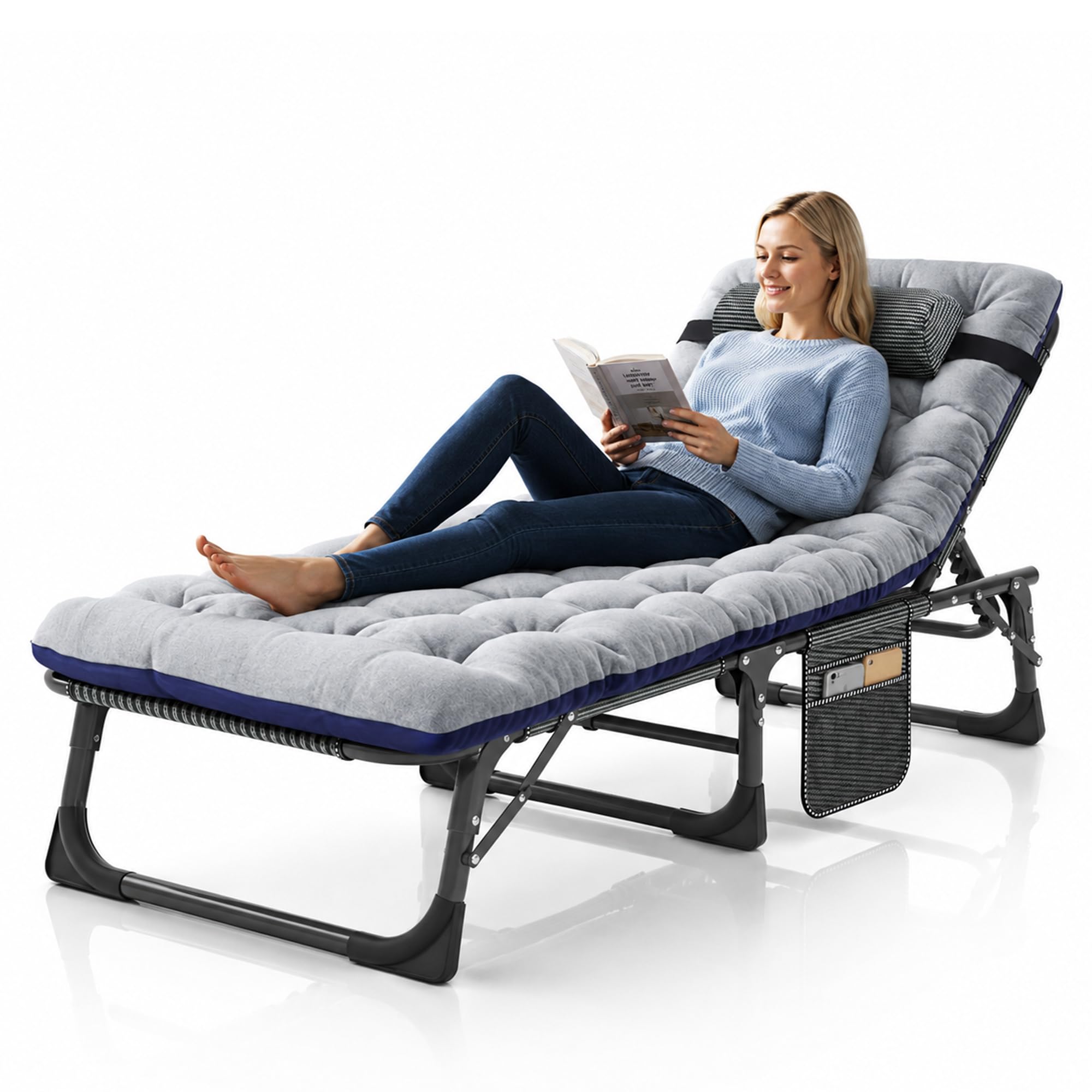ABORON Patio Lounge Chair, Adjustable Folding Chaise Chair, Max 450LB Load