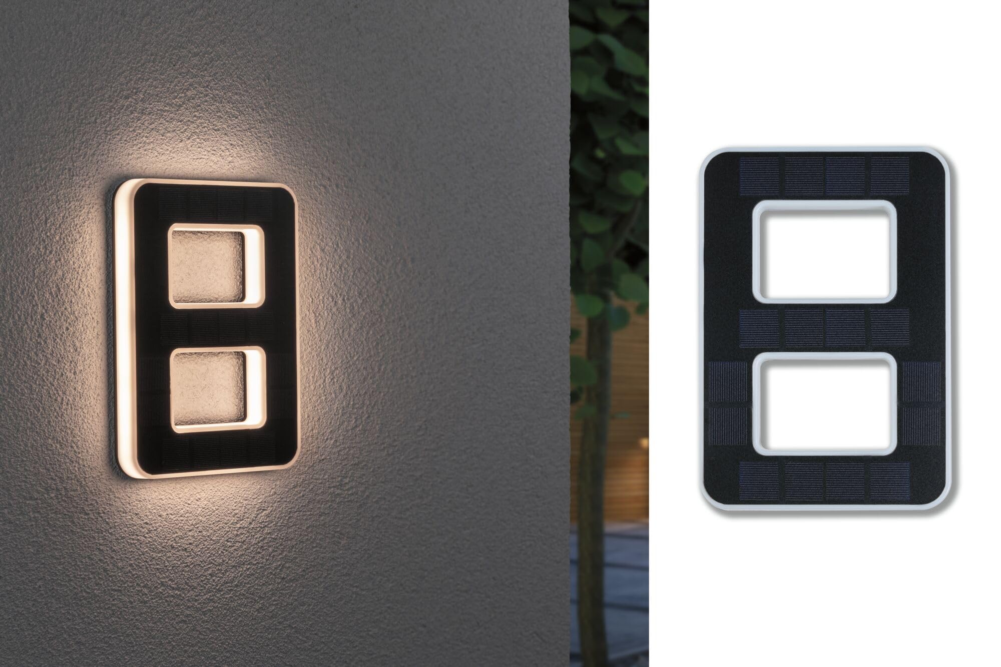 Paulmann 79849 LED Solar Hausnummer 8 IP44 Warmweiß Akku wechselbar incl. 1x0,2 Watt Solarleuchte Schwarz Solarlampe Kunststoff Solarlicht 3000 K