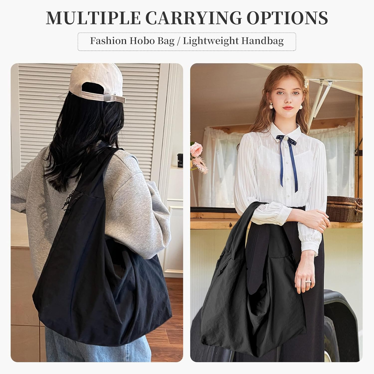 Slouchy Nylon Hobo Bag for Women Large Tote Underarm Shoulder Bag Travel Beach Gym Weekend Vacation - Image 2