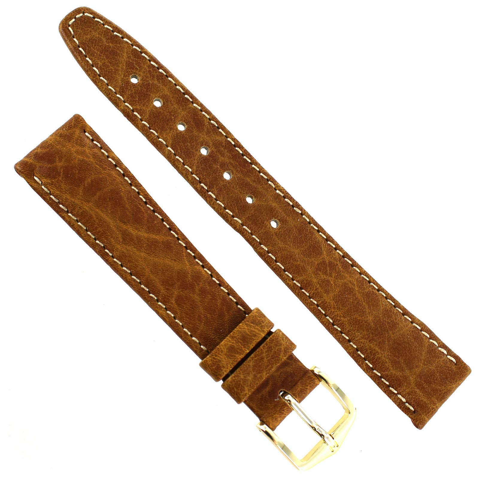 17mm Hirsch Camel Grain Tan Genuine Leather Flat Stitched Watch Band