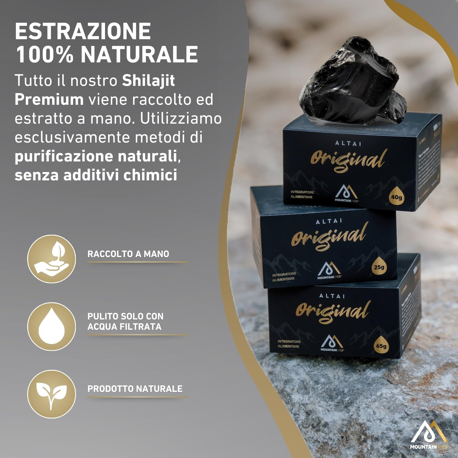 SHILAJIT, 40 g (fornitura 3-5 mesi), resina Shilajit naturale e pura. Raccolta a mano e realizzata a mano in un barattolo di vetro viola protettivo, supplemento ayurveda per il benessere, testato UE