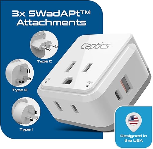 Miniatura 4 de Ceptics China, Malasia Adaptador de Alimentación Juego de Viaje, 20W PD y QC, USB dual seguro y USB-C 3.1A-2 USA Outlet - Uso compacto en Hong Kong,