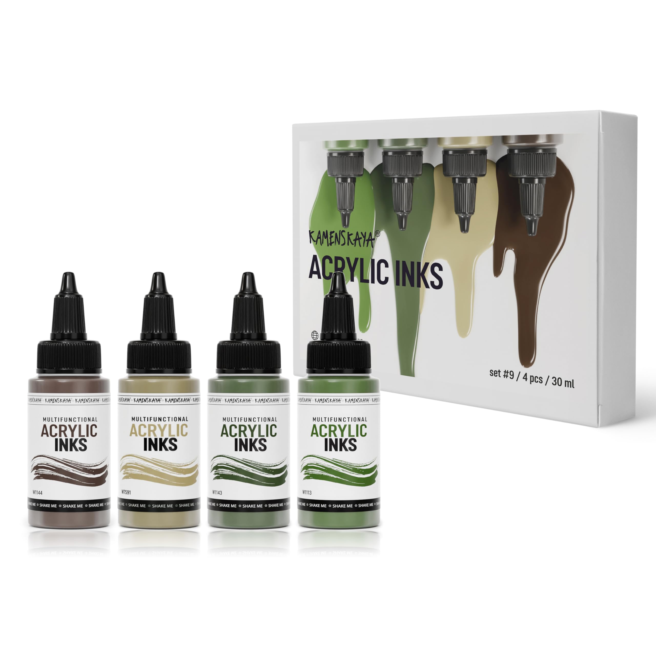 Kamenskaya Acrylic Inks for Artists - Acrylic Ink Set, Color Combination #9-4 pcs. 1 Fl Oz (30 ml) Each, 30 ml (Pack of 4)