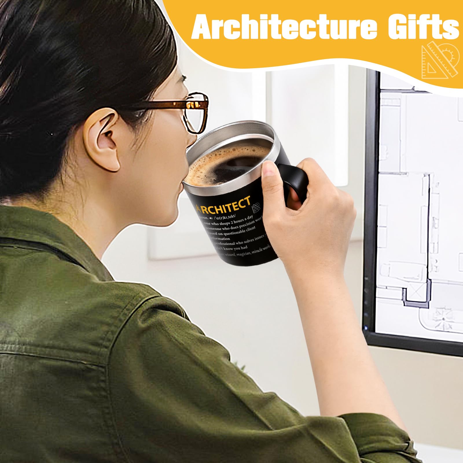 Gtmileo Architecture Gifts, 14 Oz Insulated Architect Coffee Mug, Christmas Graduation Birthday Architects Gifts for Architecture Student Men Women, Black