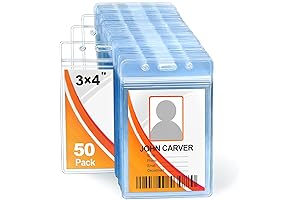 50 Clear Plastic Extra Thick Vertical ID Badge Holders