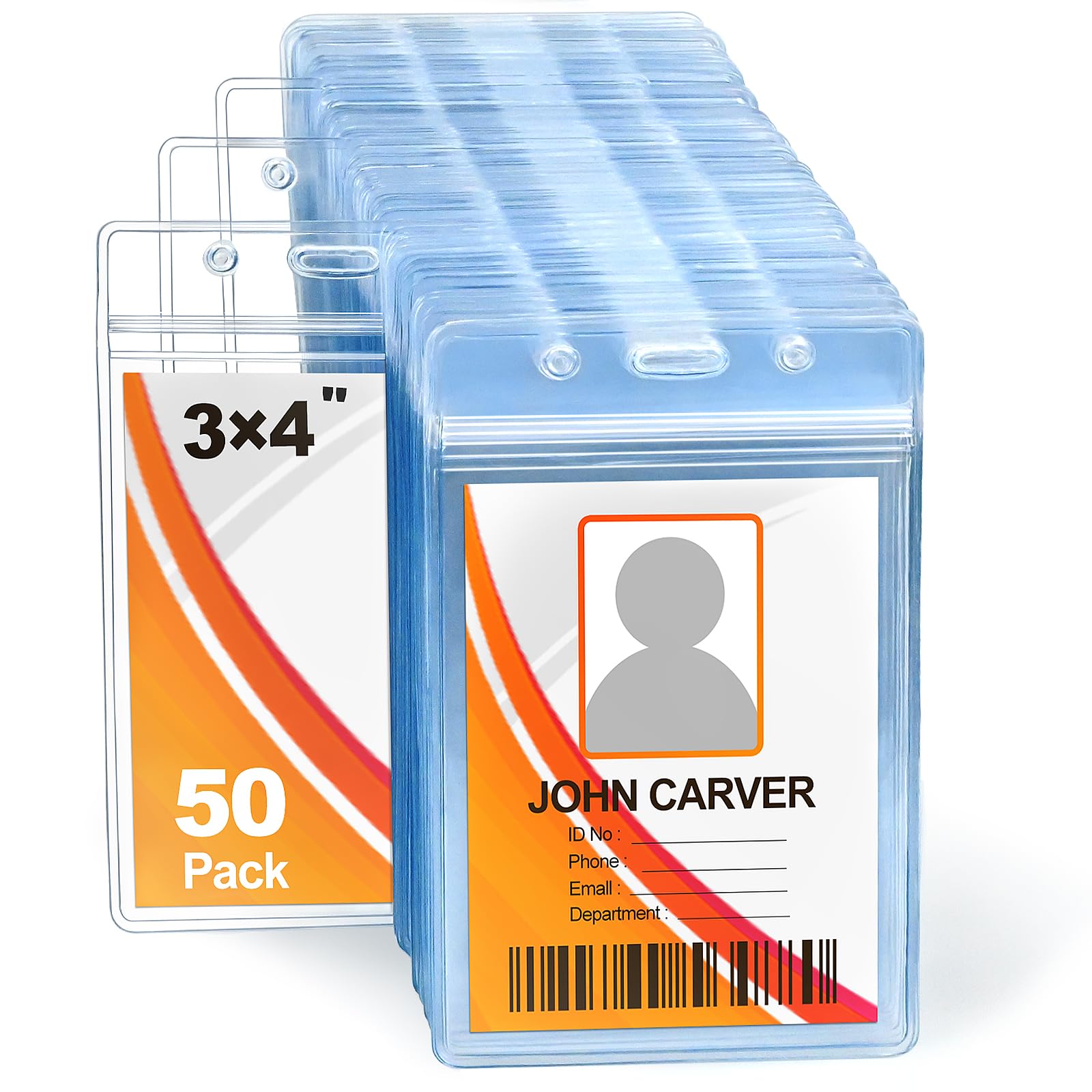 50 Pcs Clear Plastic Extra Thick Vertical ID Badge Holders 3x4 Inch Resealable Waterproof Name Badge Holder Bank ID Card Protector