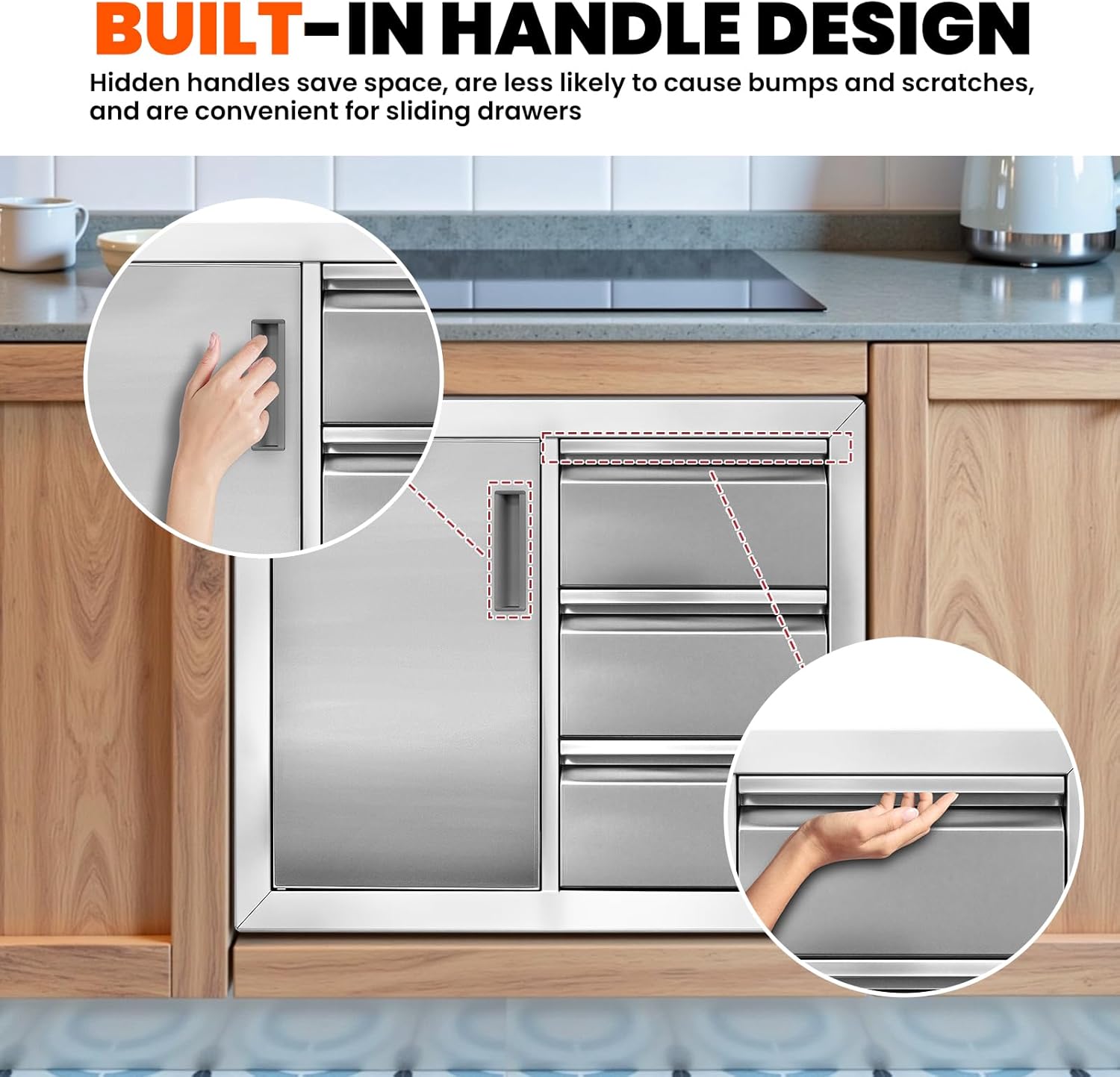 28"Wx22"Hx19.7"D Embedded BBQ Island Drawers, Outdoor Kitchen Door Drawer Combo Cabinets, Triple Drawers/Access Door(3-Layer) Thickened Sliding Rails, Perfect for BBQ Island Patio Grill Station