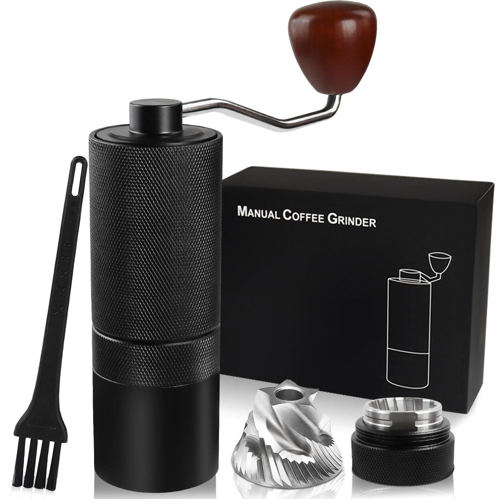 Detachable Manual Coffee Grinder with 25 Level Stainless Steel Conical Burr Portable Aluminum Coffee Bean Grinder Suitable for Moka Pot Espresso French Press Pour Over Maker Easy Cleaning with Brush