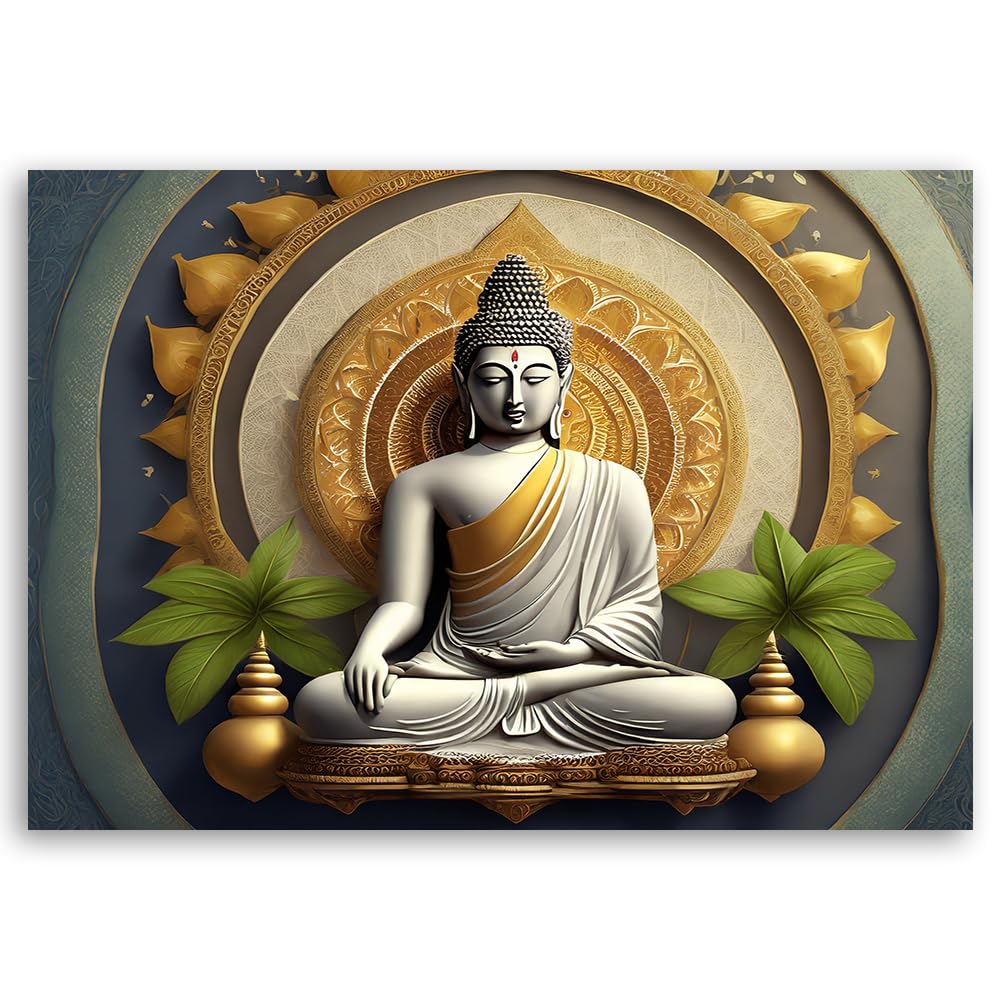 Feeby - Tableau sur Toile - Decoration Murale Peinture - Statue de Bouddha zen - 90x60 1partie - Chambre Toiles Intissé - Tableaux chambre à coucher - Decoration Chambre