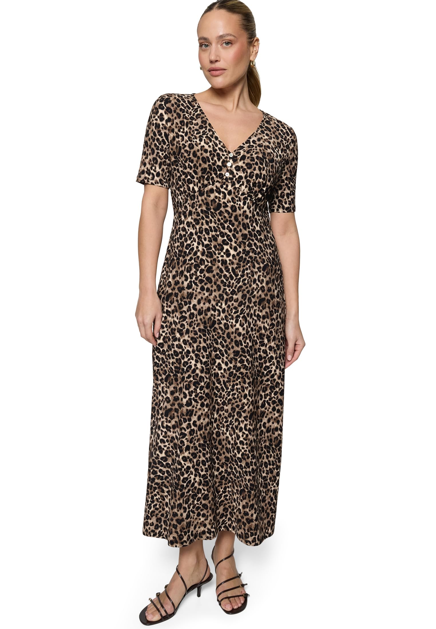 zero Damen Maxikleid Kurzarm mit Leoprint