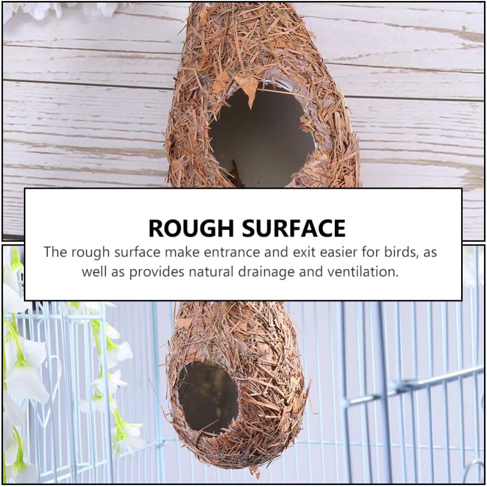 POPETPOP 4 Pcs Hanging Grass-Woven Simulated Bird Nests 9.05X2.75X3.14In Natural Straw Craft for Outdoor Garden Patio Birdhouses and Bird Decorations