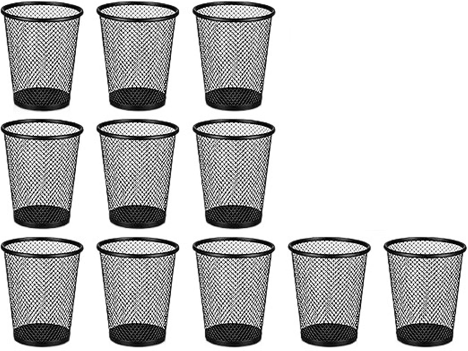 Lot de 12 porte-stylos ronds en maille métallique noir pour bureau