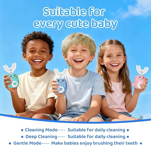 Miniatura 3 de Cepillo de dientes eléctrico en forma de U para niños, con 3 modos de limpieza, con 4 cabezales de cepillo, cepillo de dientes automático sónico de