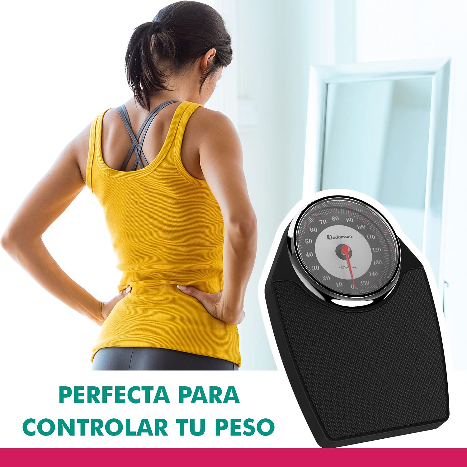 Adamson A24 - Báscula de baño analógica - NUEVO - Hasta 160 kg - Números grandes y base antideslizante - Balanzas para baño de alta precisión - 20 años de garantía - Para casa, dormitorio