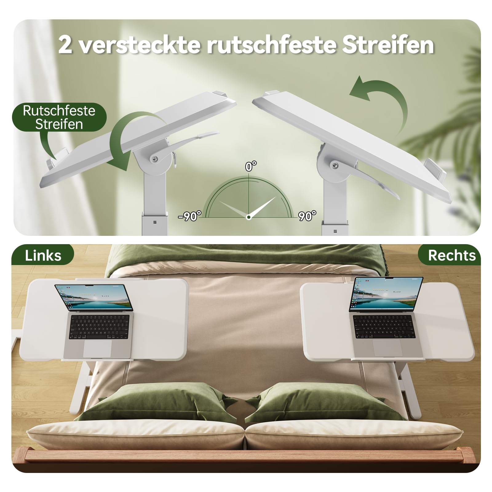 Gibbon Mounts 180° klappbarer höhenverstellbarer Beistelltisch mit Rollen | Weißer C-förmiger Laptoptisch m. 4 feststellbaren Rädern, beidseits klappbare Tischplatte, perfekt Beistelltisch & Couchtisch